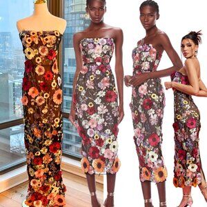 Bronx and Banco Strapless Floral Maxi Dress in Brown with Multicolor Flowers